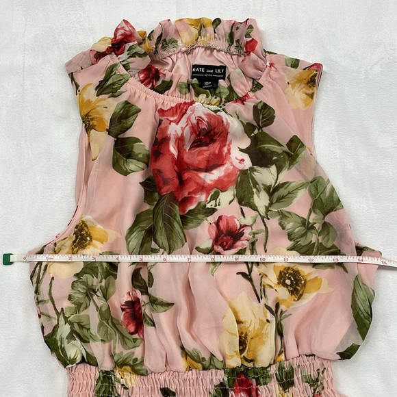 Kate & Lily Petite Floral Ruffles Sleeveless Halter Pink Roses Dress Size 10P - Picture 11 of 16